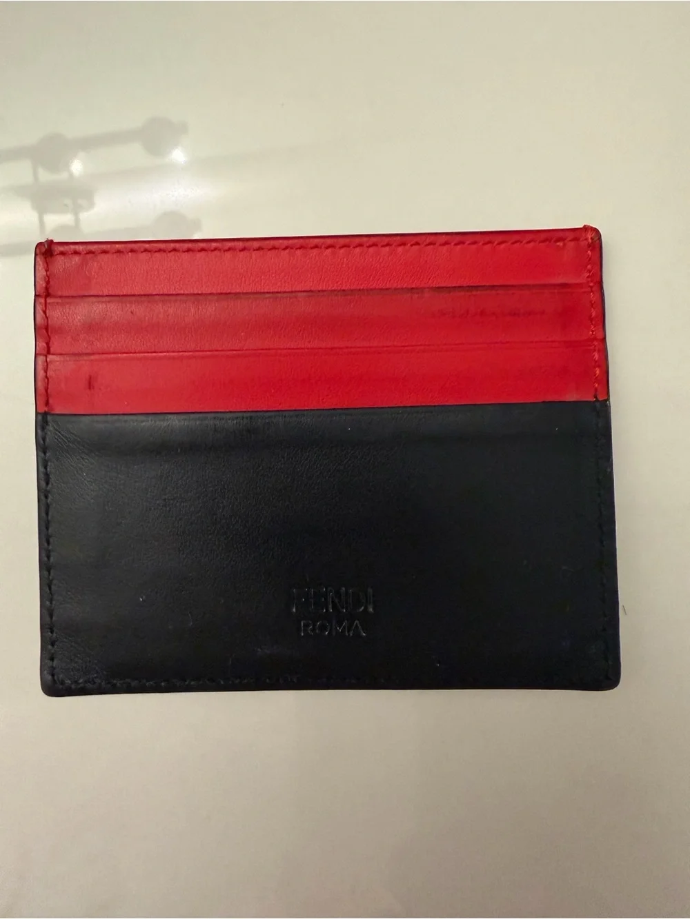 Fendi Red and Black Leather Card Holder with Yellow Eye Motif